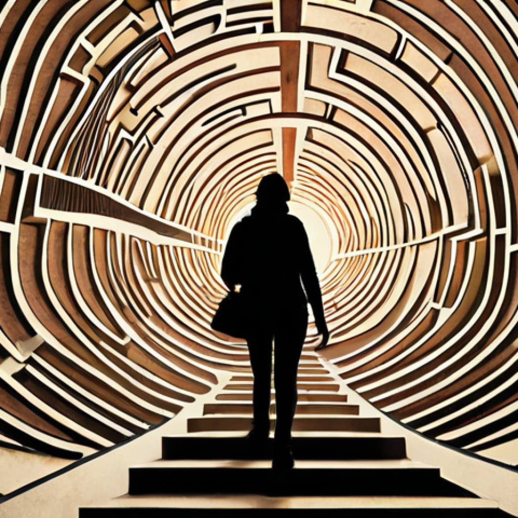 **Image Prompt:** A person navigating a maze, holding a map and compass. The maze walls are made of books, representing personal development challenges. The overall tone is hopeful and determined, with a focus on overcoming obstacles. Include some Swedish landmarks subtly in the background, like a silhouette of the Turning Torso building.