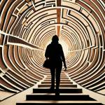 **Image Prompt:** A person navigating a maze, holding a map and compass. The maze walls are made of books, representing personal development challenges. The overall tone is hopeful and determined, with a focus on overcoming obstacles. Include some Swedish landmarks subtly in the background, like a silhouette of the Turning Torso building.